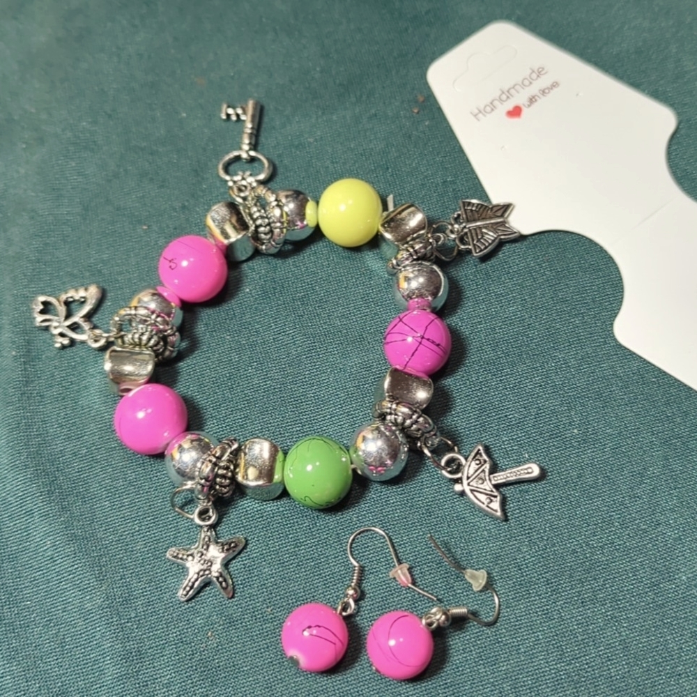 Charm Bracelet and Earrings  3 PC set NWT Handmade